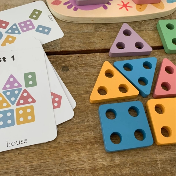 Wooden Sorting Geometric Shape Stacking Toys for Boys & Girls - Picture 2 of 4